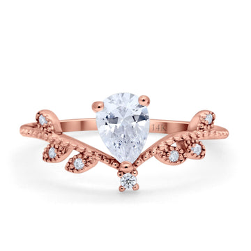 14K Rose Gold Chevron Midi V Style Teardrop Pear Cubic Zirconia Engagement Ring Wholesale